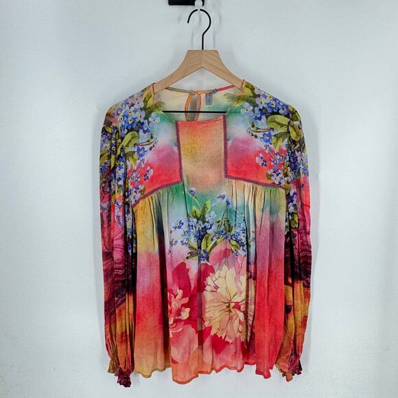 Blank London Floral Peasant Blouse Multicolor Watercolor Boho Top Size 1X - Picture 8 of 8